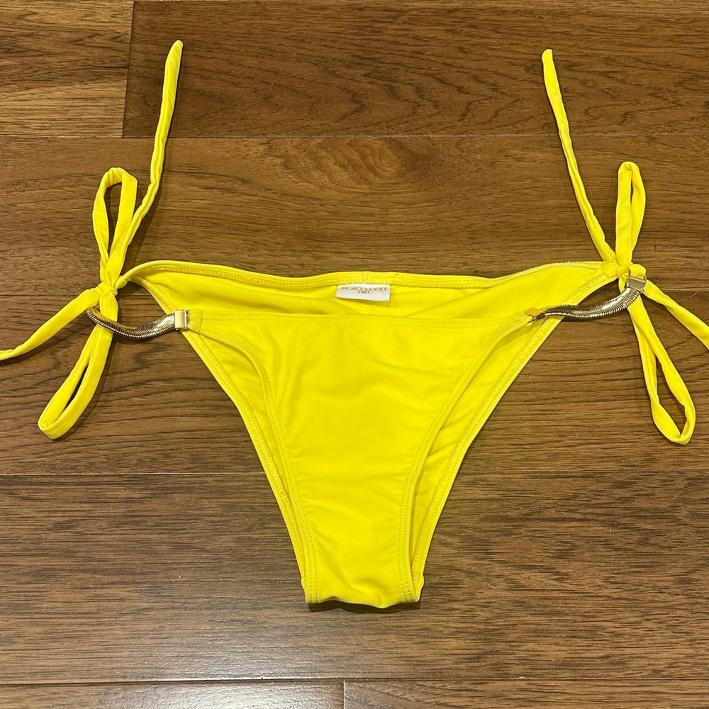 Bahimi M Yellow Tie-Side rouched Bikini Bottom